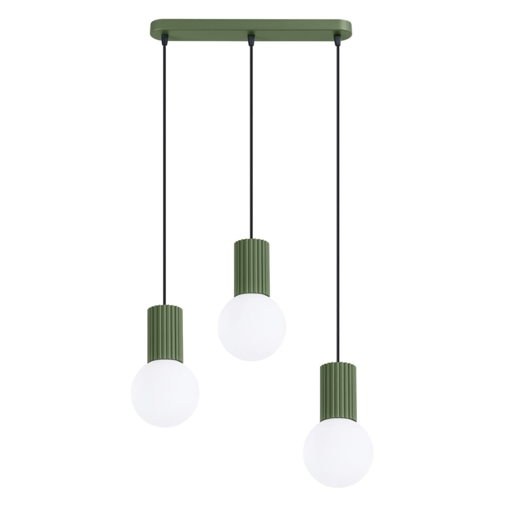 Suspension aluminium/verre vert olive h 120 cm