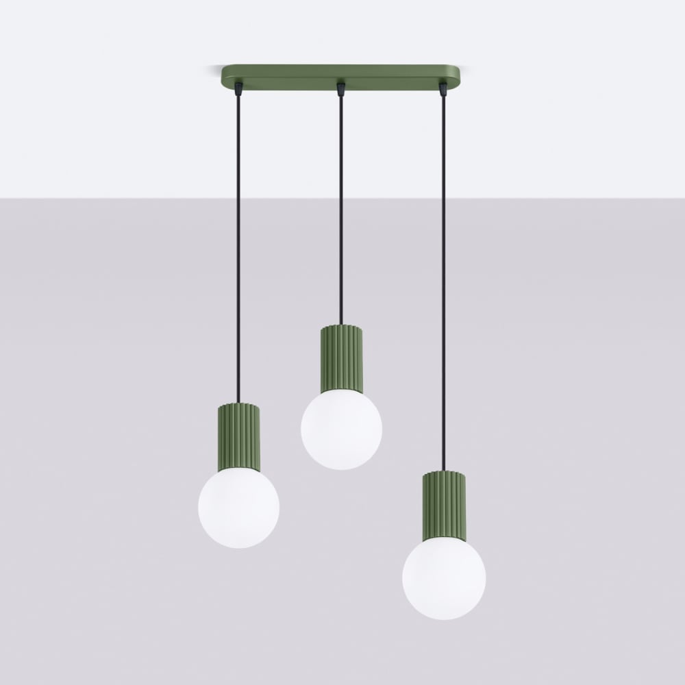 Suspension aluminium/verre vert olive h 120 cm — vue 3