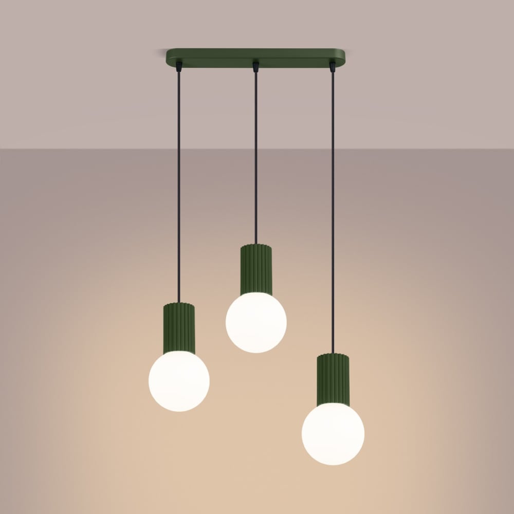 Suspension aluminium/verre vert olive h 120 cm — vue 4