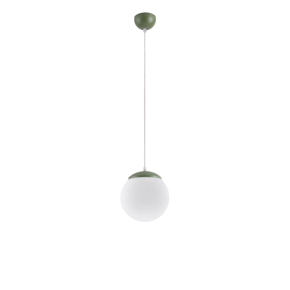 Suspension acier/verre vert olive h 110 cm