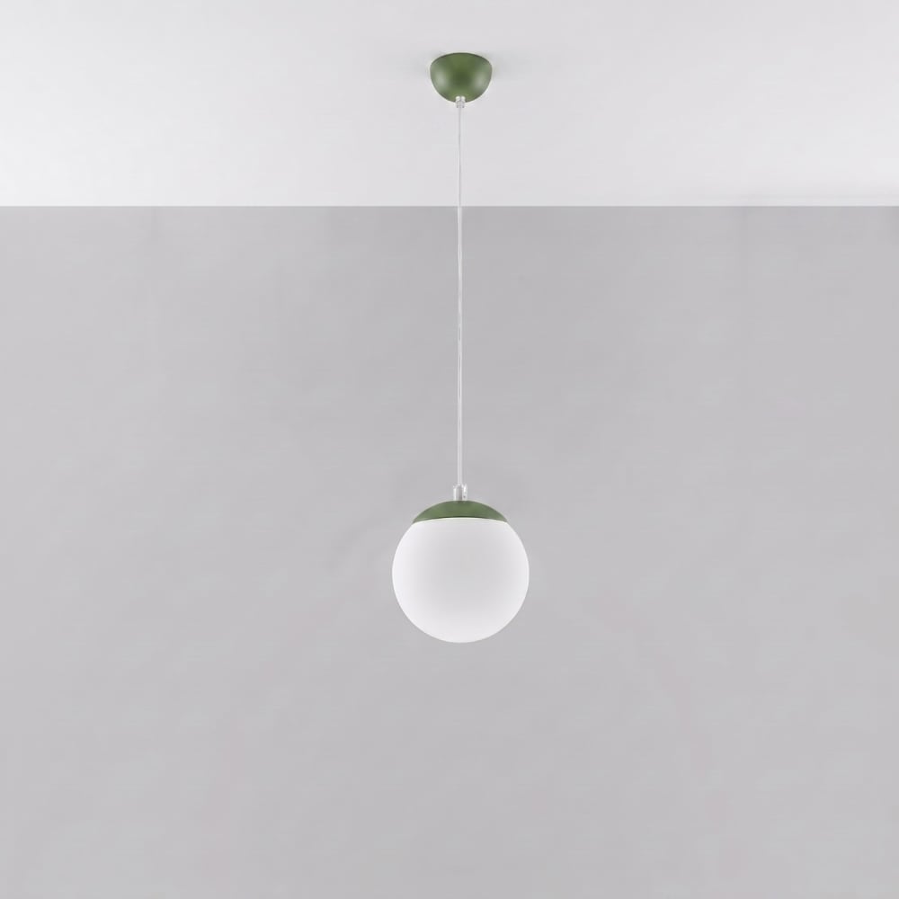 Suspension acier/verre vert olive h 110 cm — vue 3