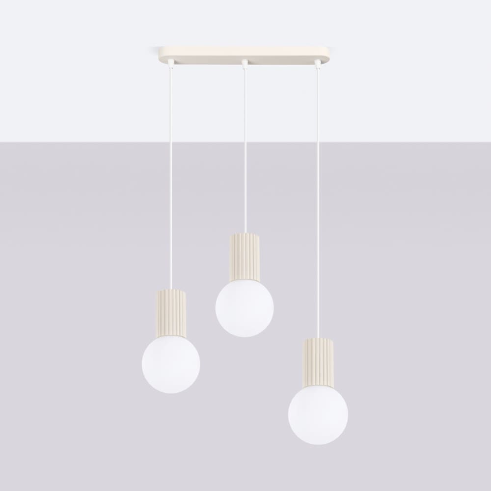 Suspension aluminium/verre beige h 120 cm — vue 3