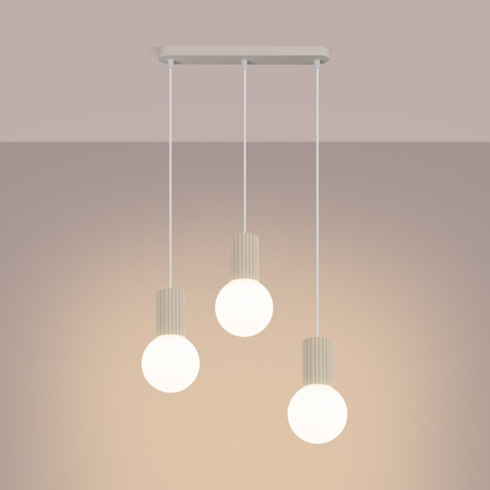 Suspension aluminium/verre beige h 120 cm — vue 4