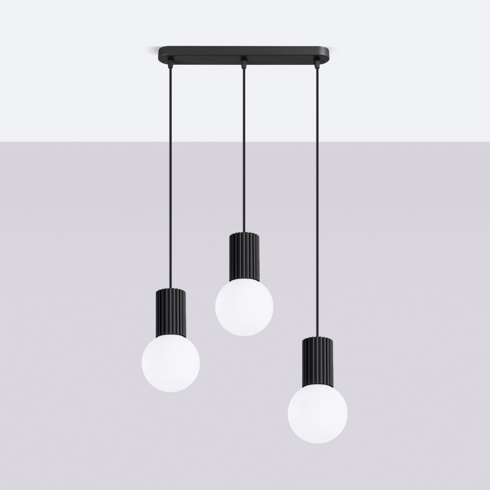 Suspension aluminium/verre noir h 120 cm — vue 3