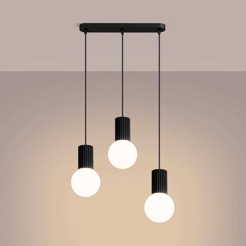 Suspension aluminium/verre noir h 120 cm — vue 4