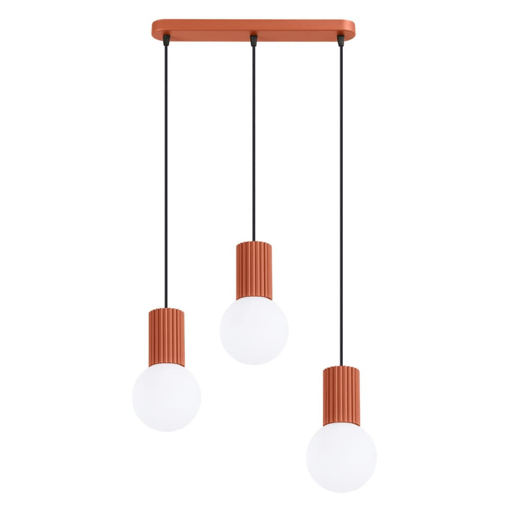 Suspension aluminium/verre ocre rouge h 120 cm