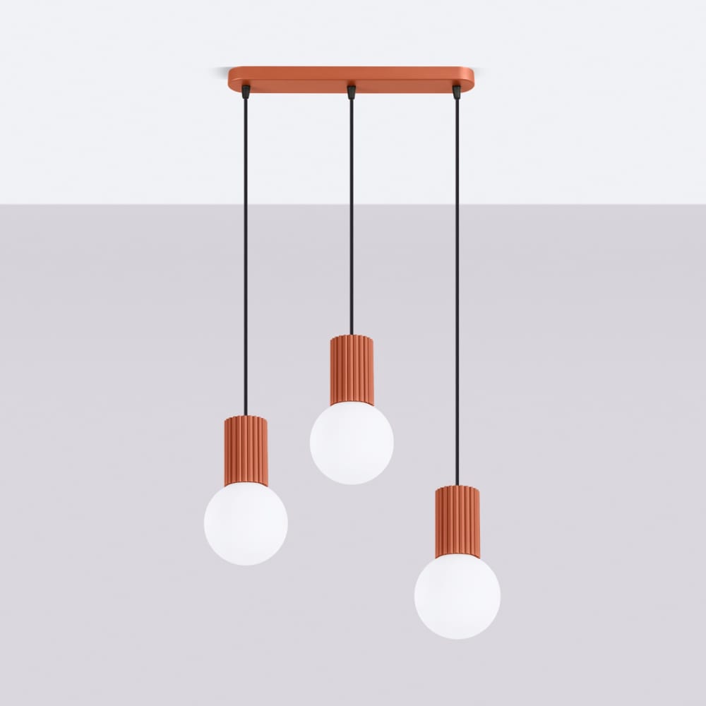 Suspension aluminium/verre ocre rouge h 120 cm — vue 3