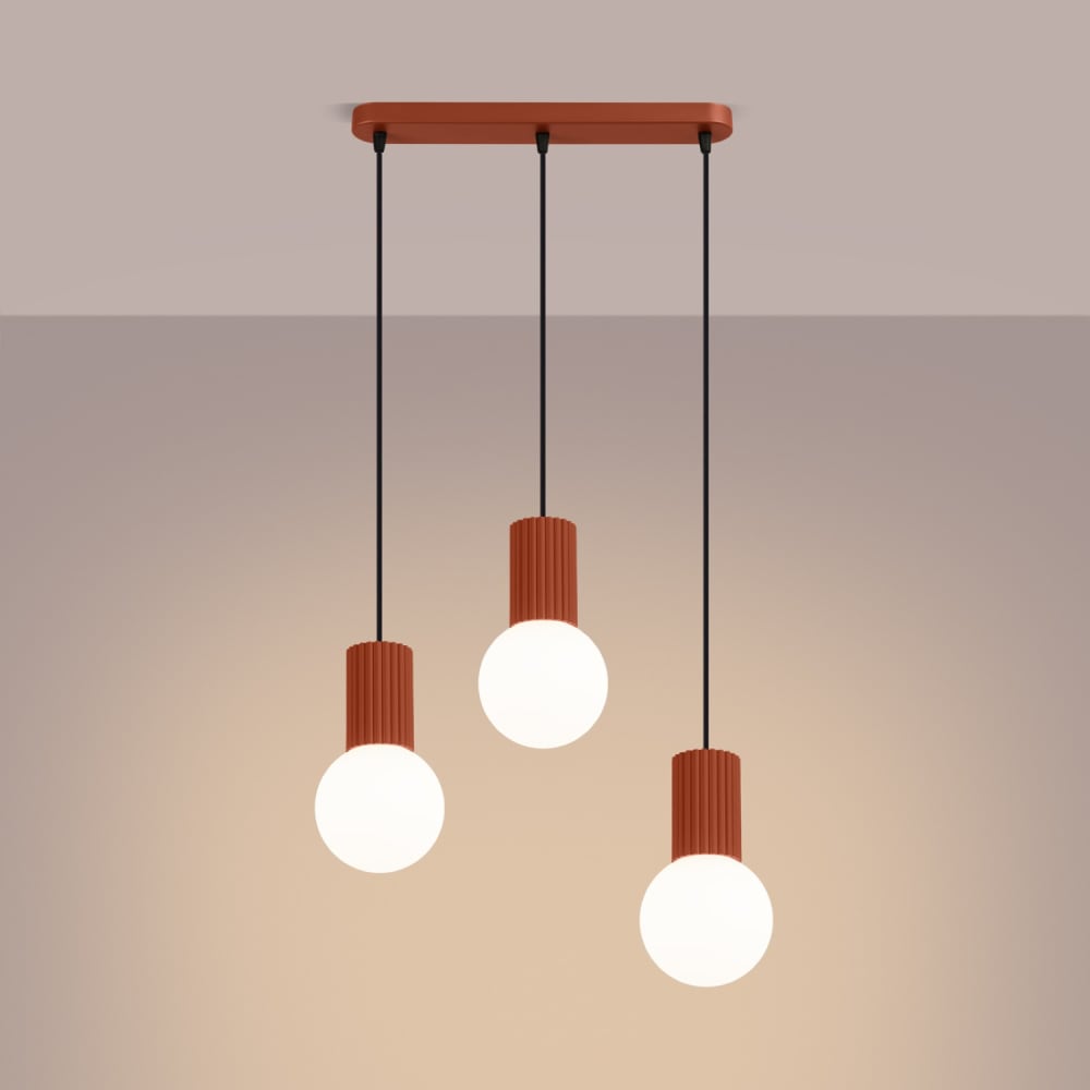 Suspension aluminium/verre ocre rouge h 120 cm — vue 4