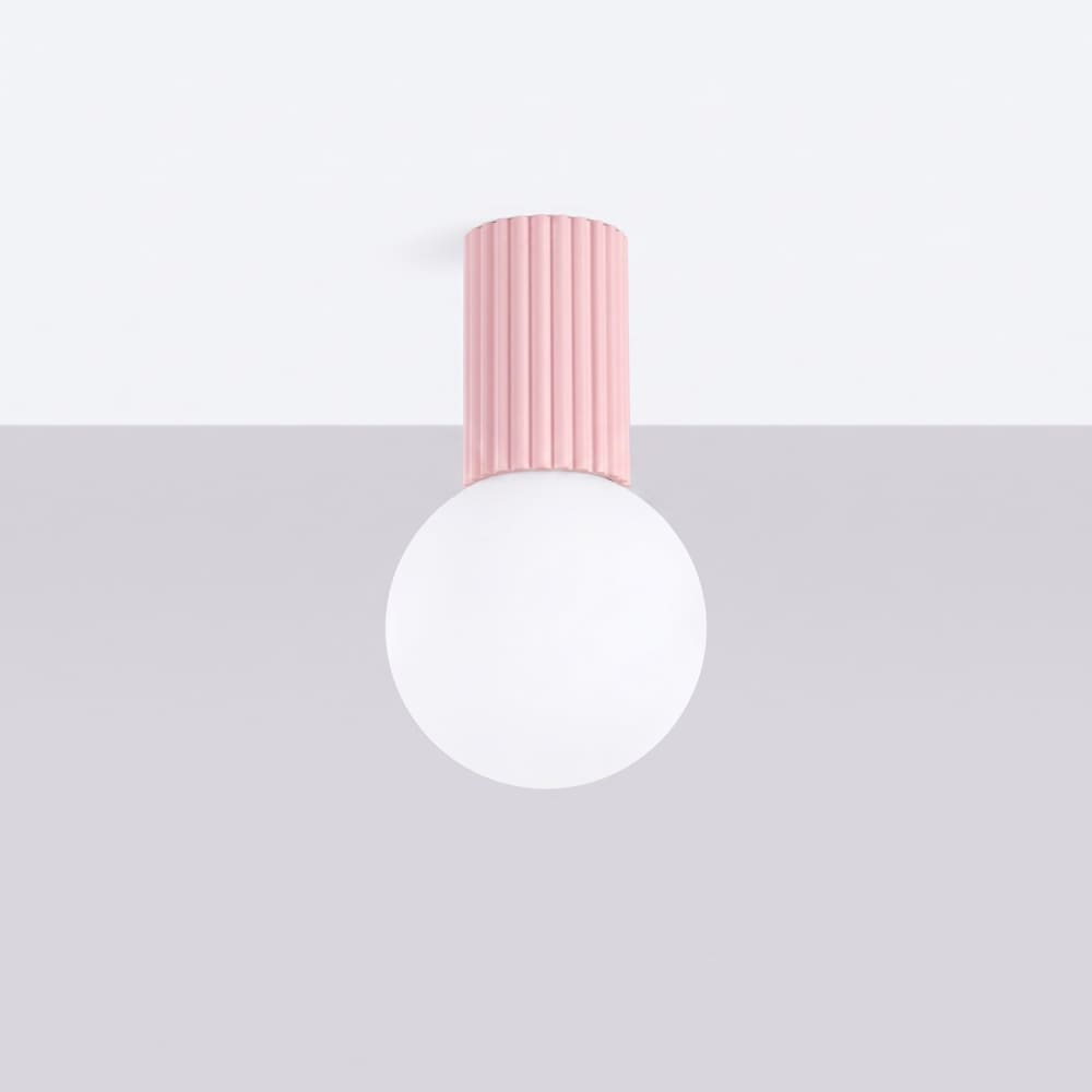 Plafonnier aluminium/verre rose h 21 cm — vue 3