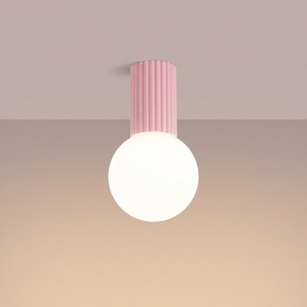 Plafonnier aluminium/verre rose h 21 cm — vue 4