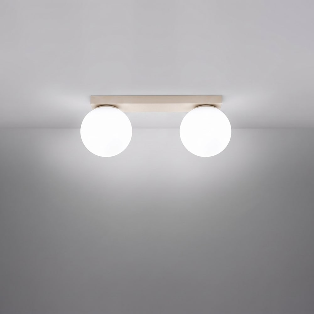 Plafonnier acier/verre beige h 14.5 cm — vue 4