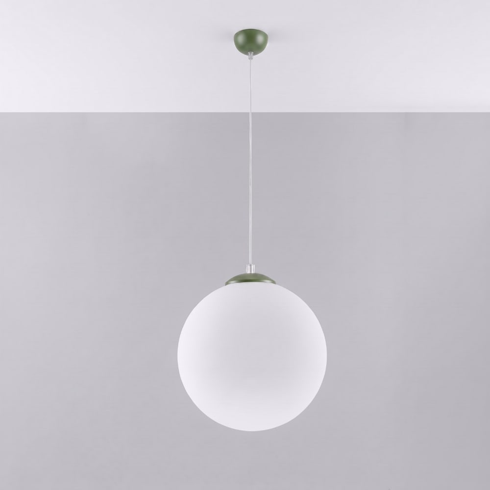 Suspension acier/verre vert olive h 130 cm — vue 3