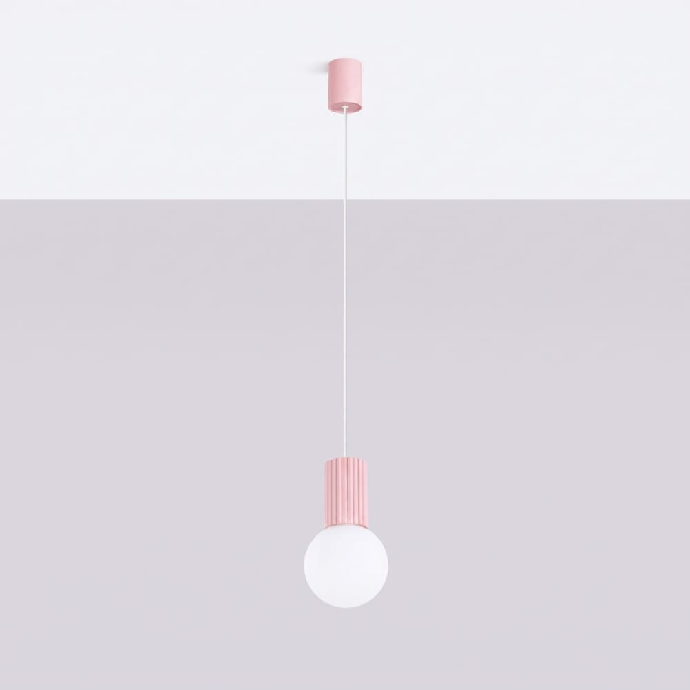 Suspension aluminium/verre rose h 120 cm — vue 3