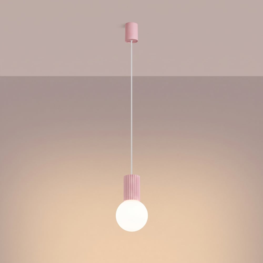 Suspension aluminium/verre rose h 120 cm — vue 4