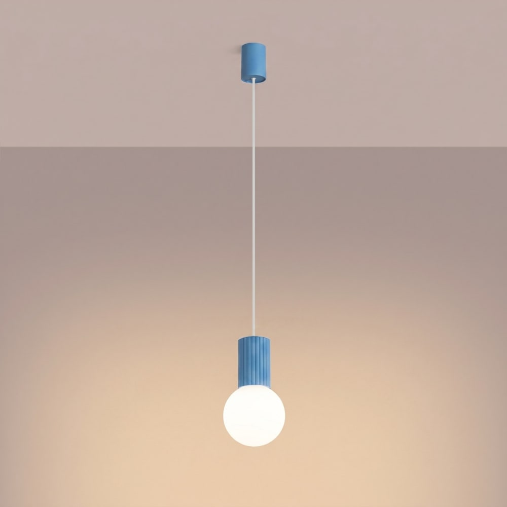 Suspension aluminium/verre bleu ciel h 120 cm — vue 4