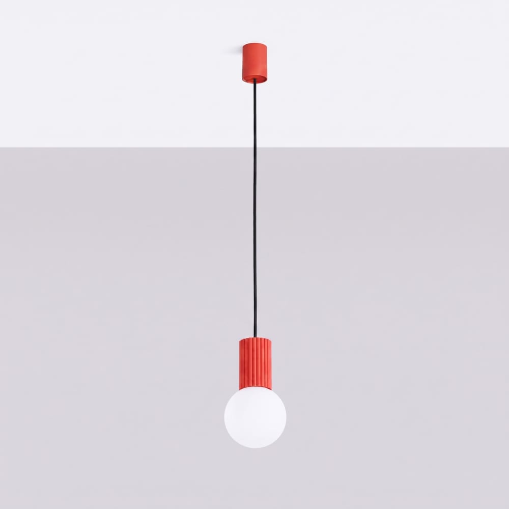 Suspension aluminium/verre rouge h 120 cm — vue 3