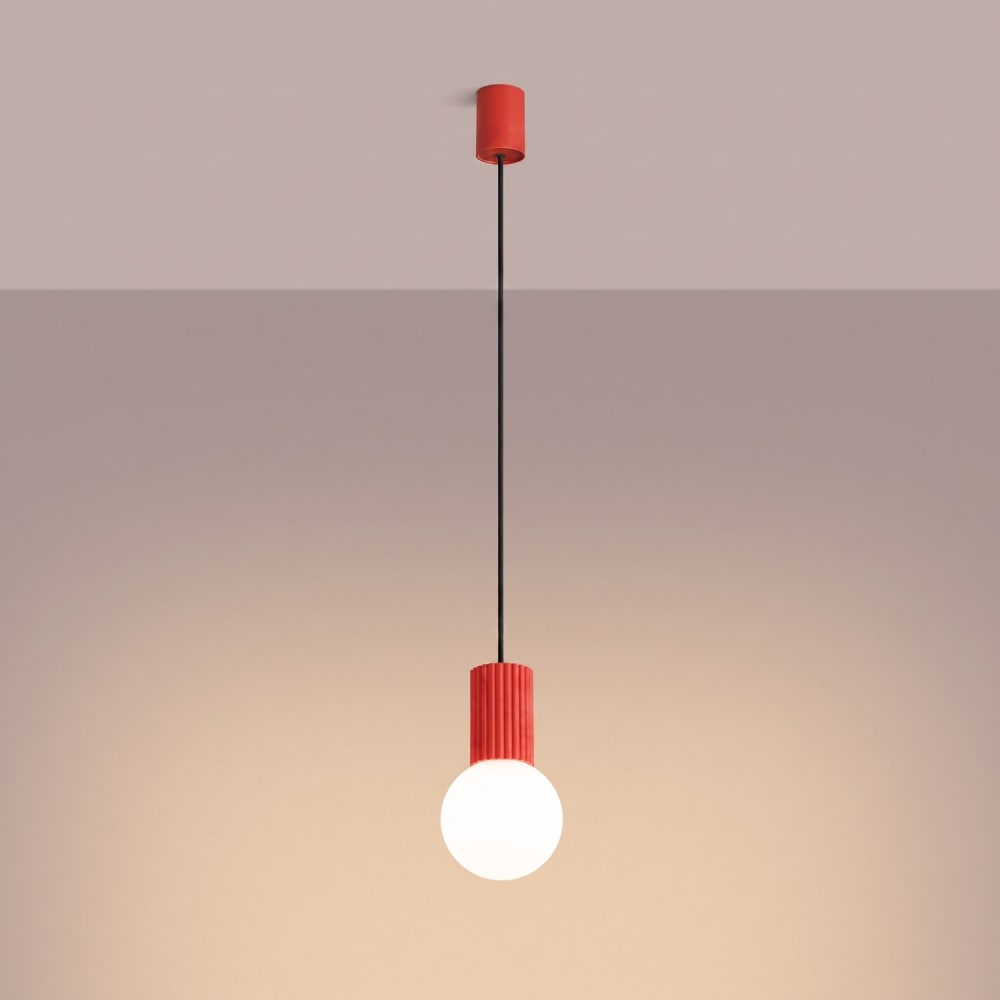 Suspension aluminium/verre rouge h 120 cm — vue 4