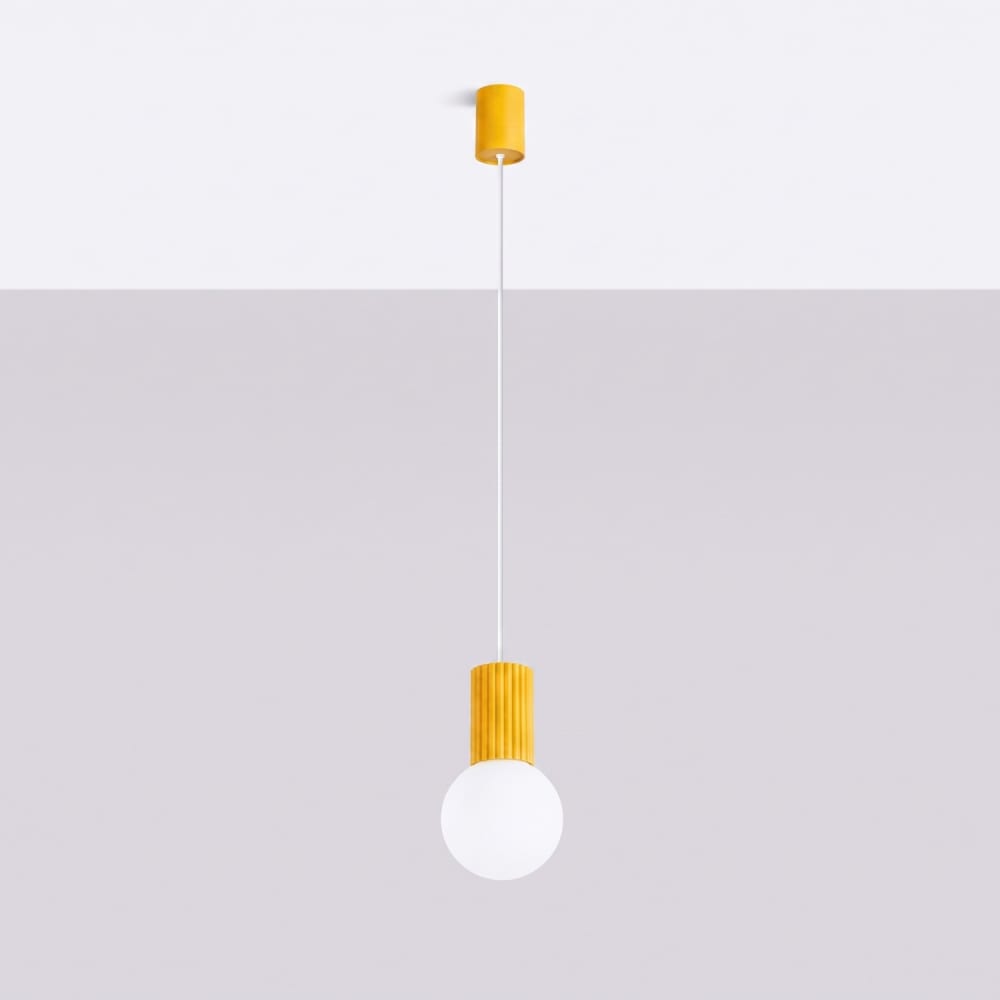Suspension aluminium/verre jaune h 120 cm — vue 3