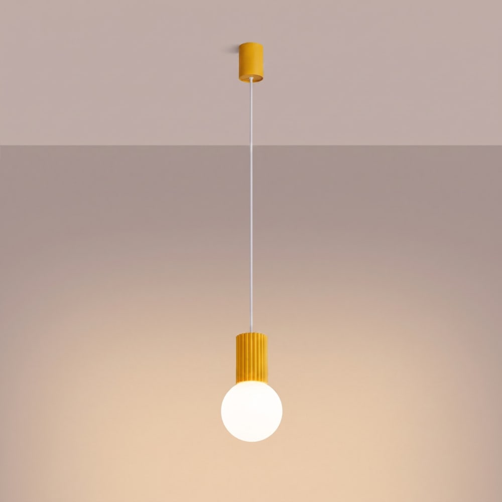 Suspension aluminium/verre jaune h 120 cm — vue 4
