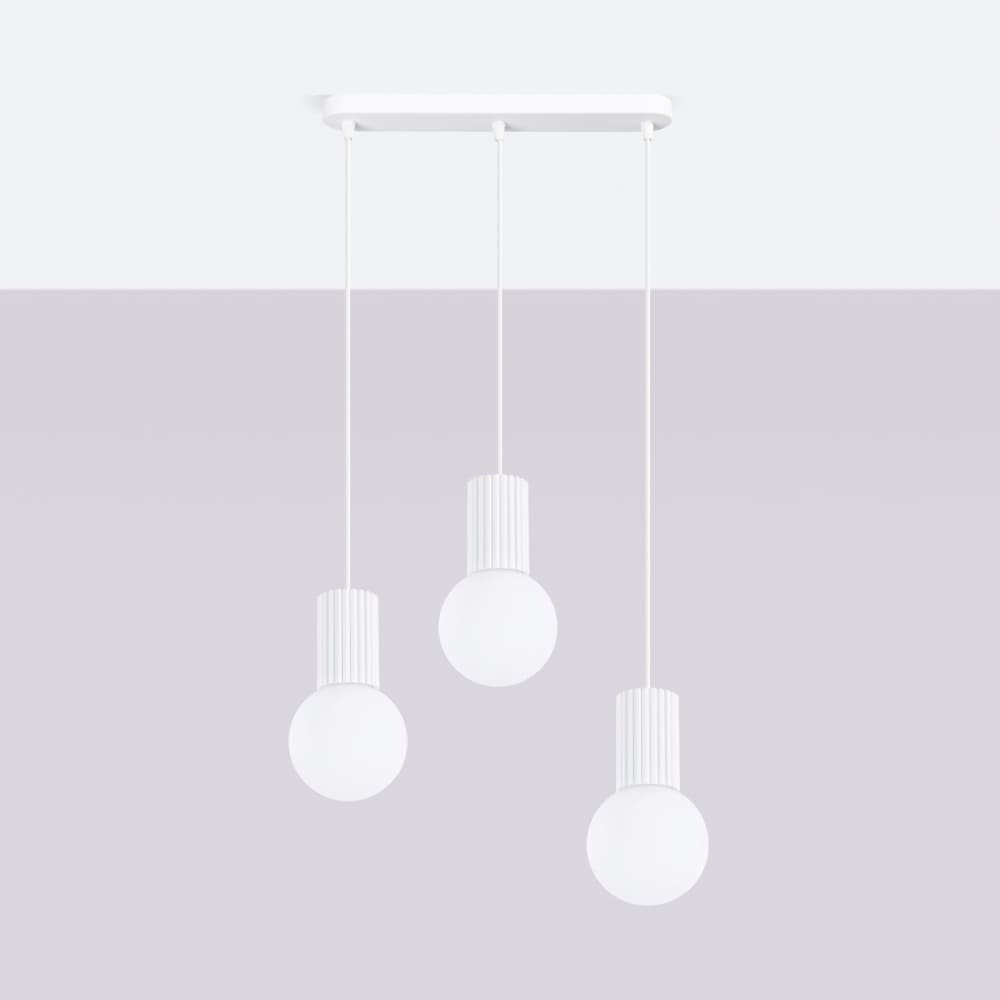 Suspension aluminium/verre blanc h 120 cm — vue 3