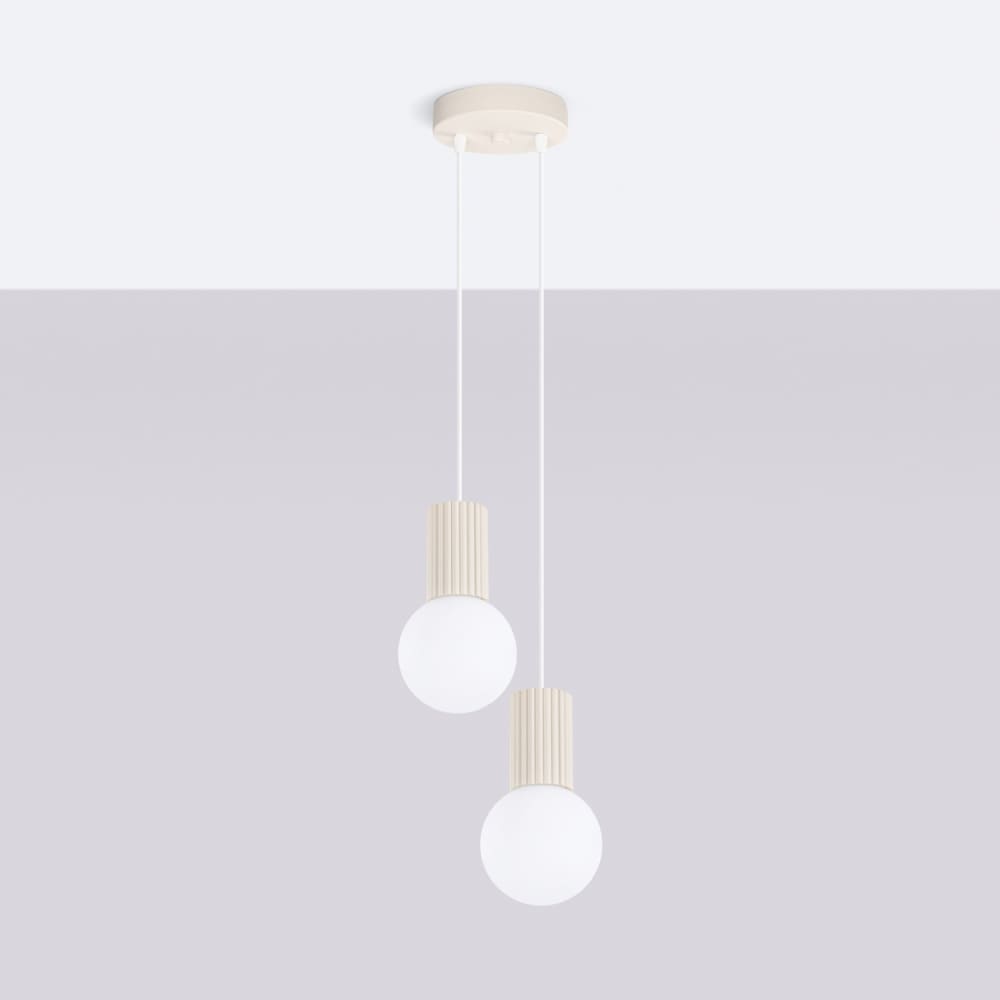 Suspension aluminium/verre beige h 120 cm — vue 3