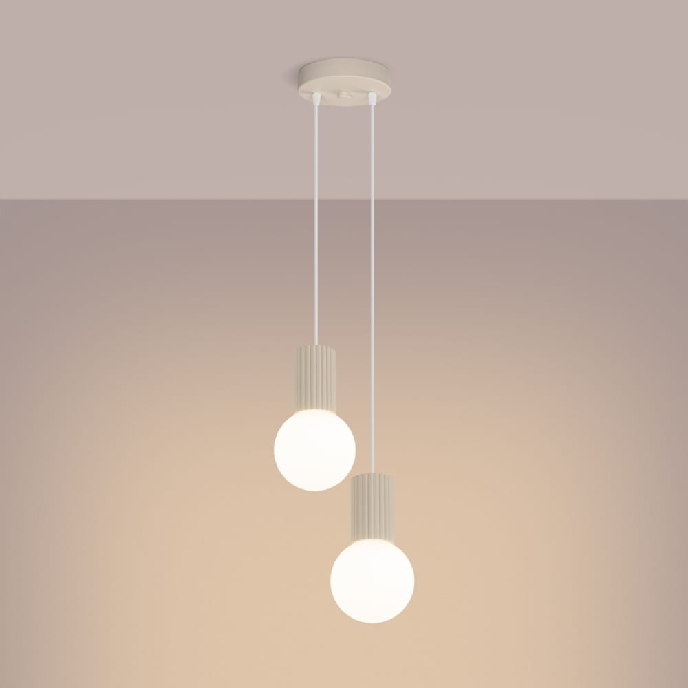 Suspension aluminium/verre beige h 120 cm — vue 4