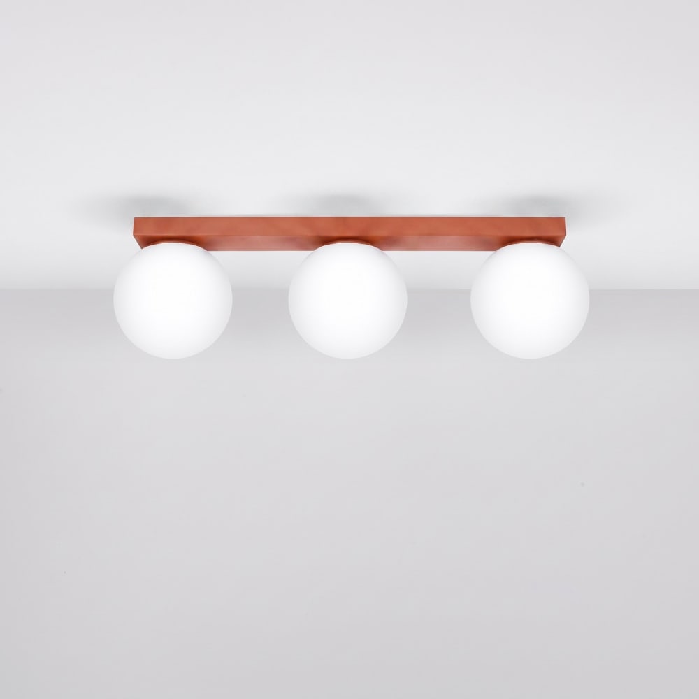 Plafonnier acier/verre ocre rouge h 14.5 cm — vue 3