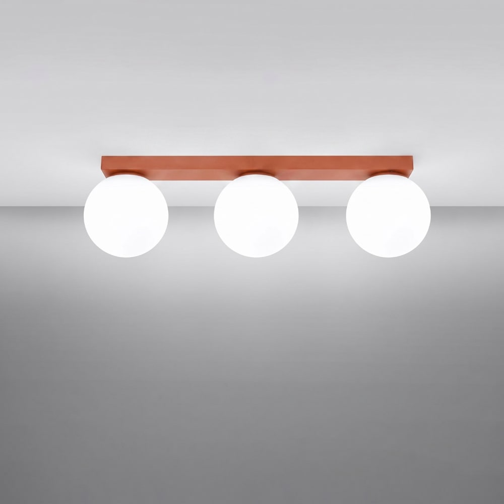 Plafonnier acier/verre ocre rouge h 14.5 cm — vue 4