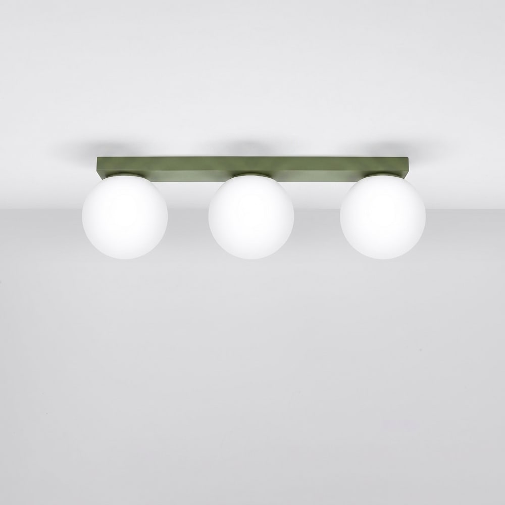 Plafonnier acier/verre vert olive h 14.5 cm — vue 3