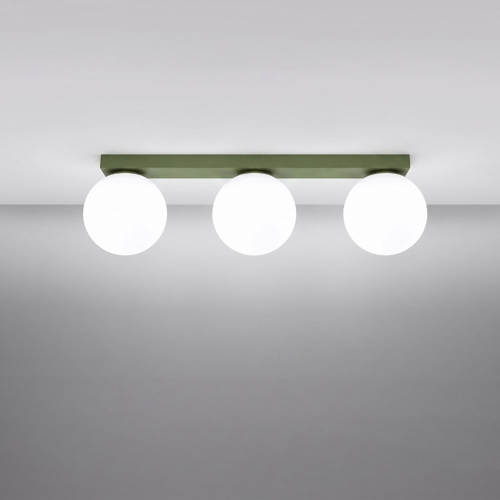 Plafonnier acier/verre vert olive h 14.5 cm — vue 4