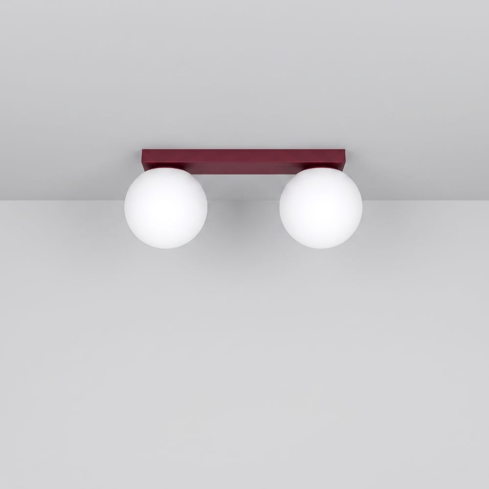 Plafonnier acier/verre bourgogne h 14.5 cm — vue 3