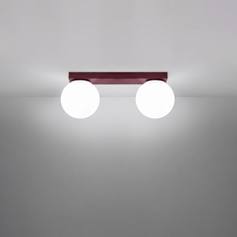 Plafonnier acier/verre bourgogne h 14.5 cm — vue 4