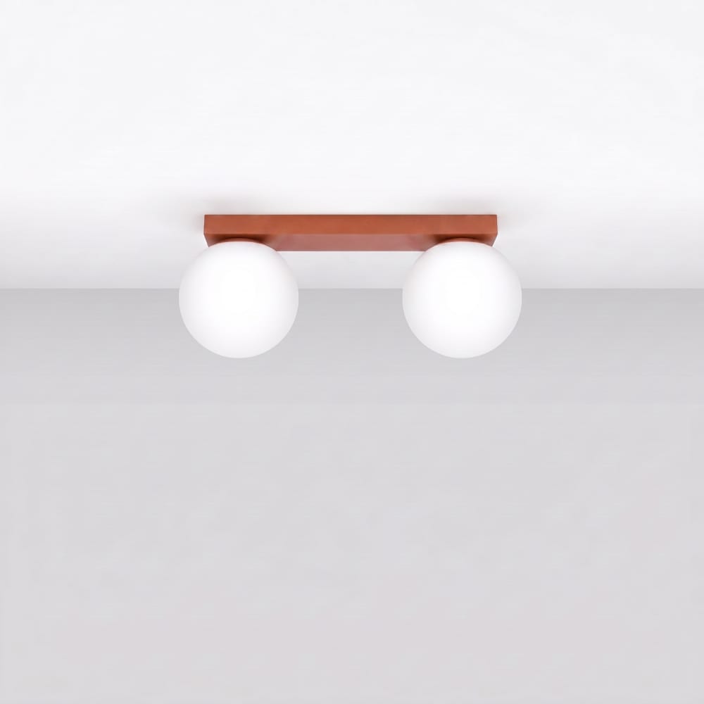 Plafonnier acier/verre ocre rouge h 14.5 cm — vue 3