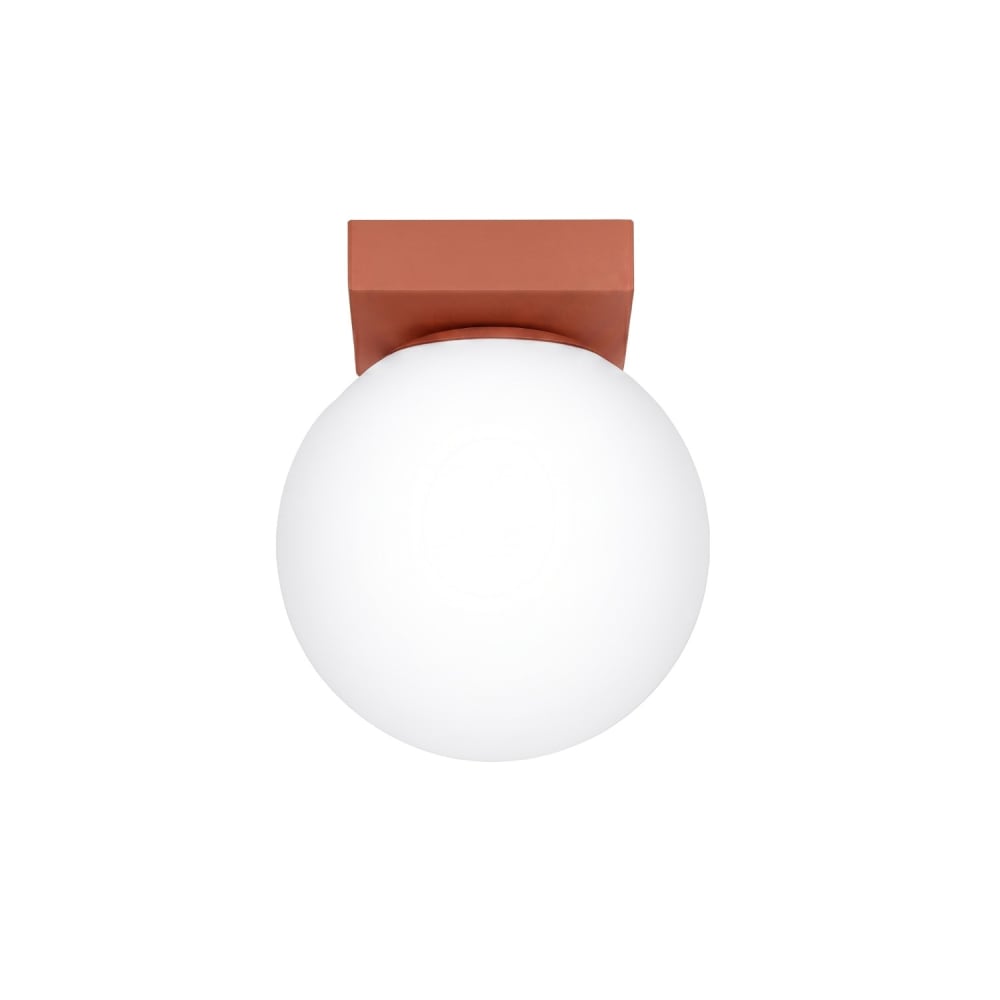 Plafonnier acier/verre ocre rouge h 14.5 cm