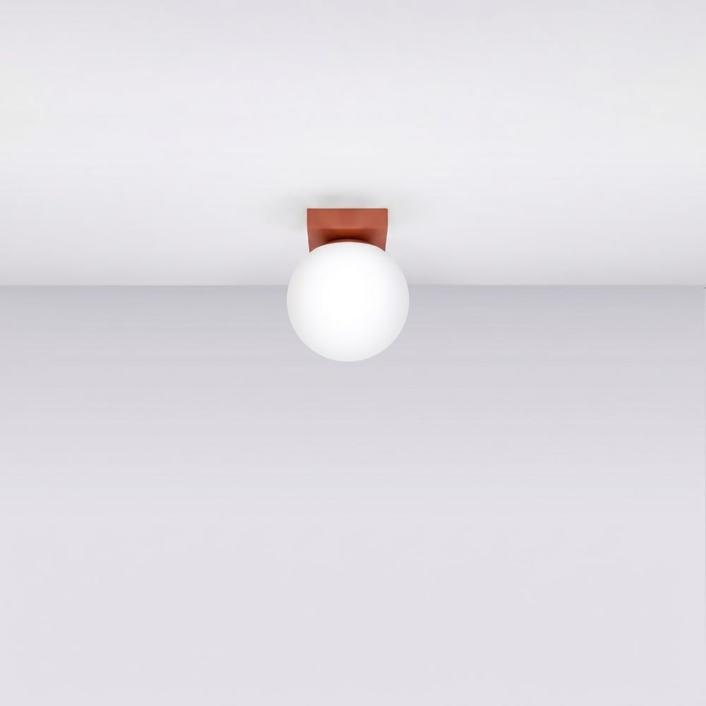 Plafonnier acier/verre ocre rouge h 14.5 cm — vue 3