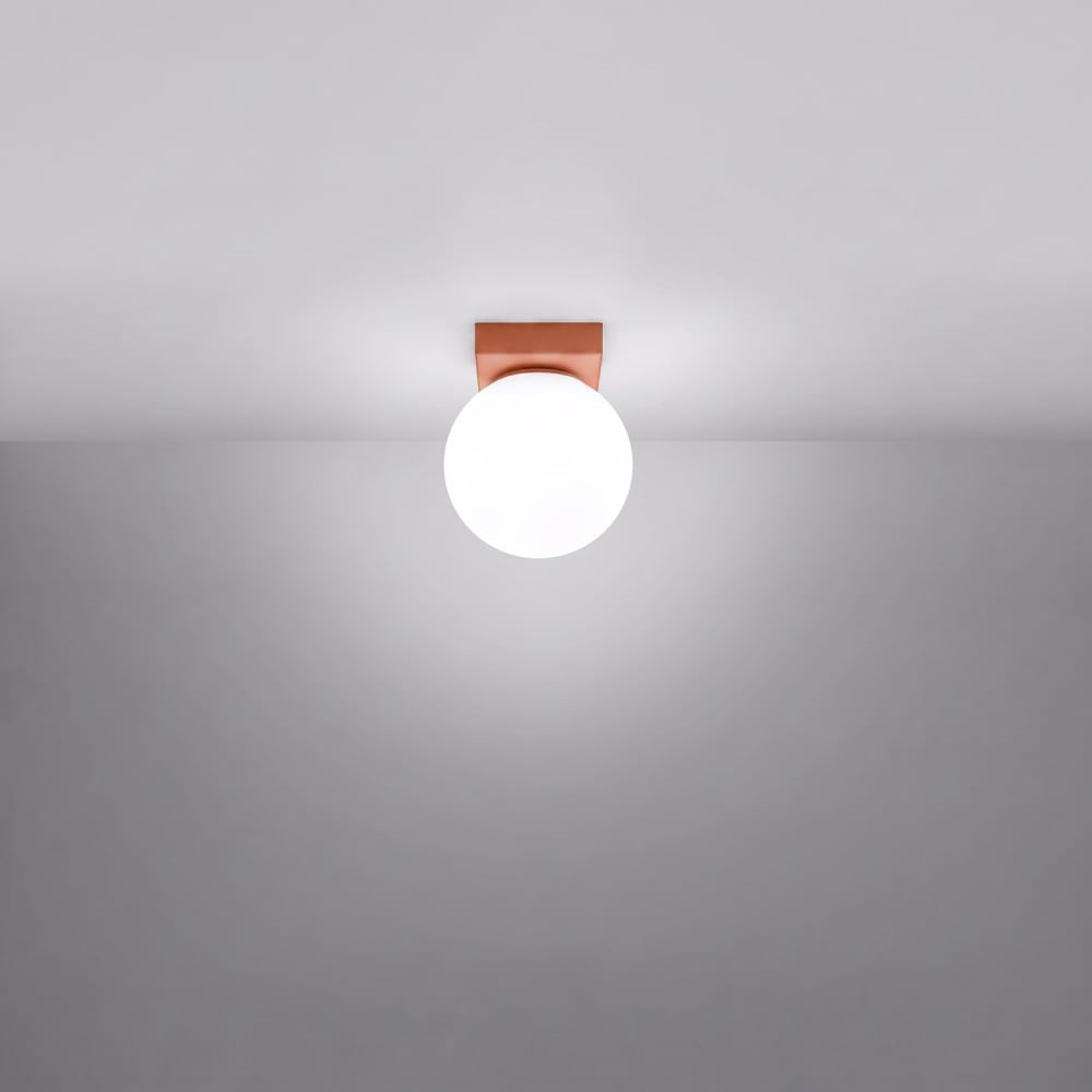 Plafonnier acier/verre ocre rouge h 14.5 cm — vue 4