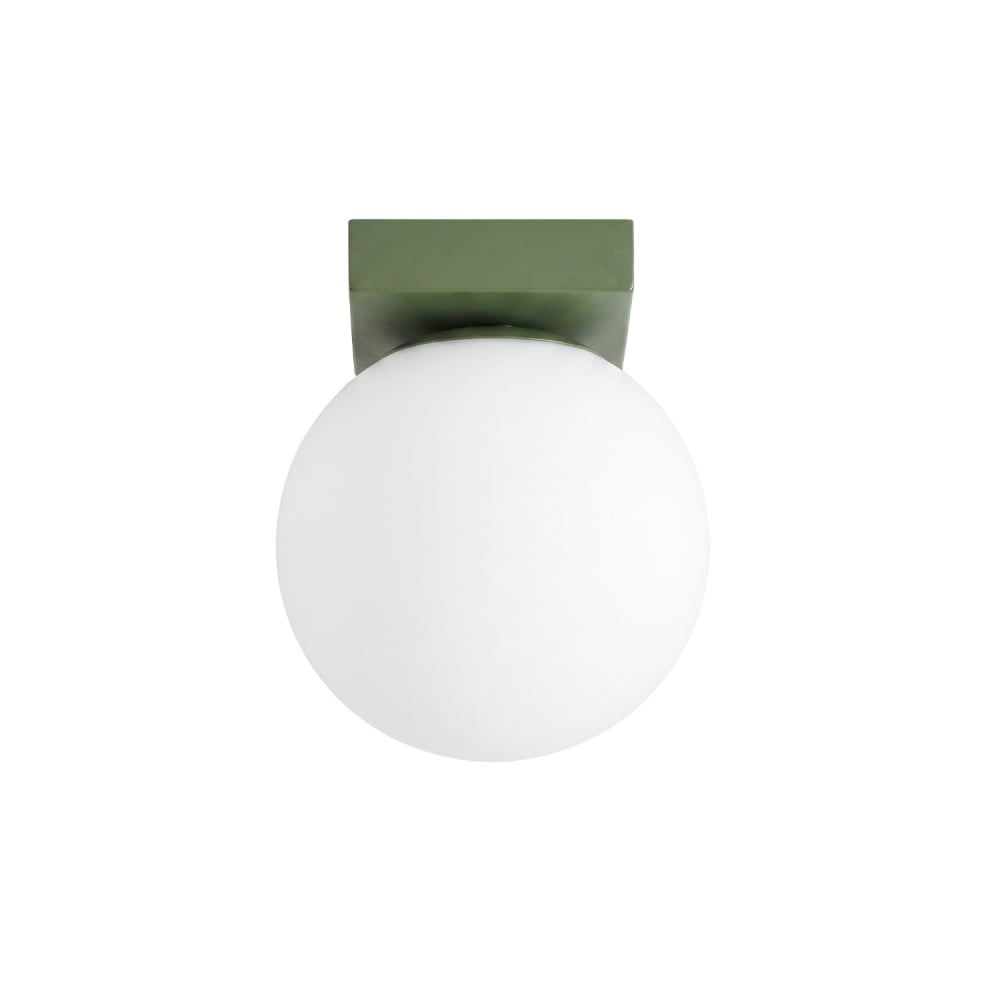 Plafonnier acier/verre vert olive h 14.5 cm