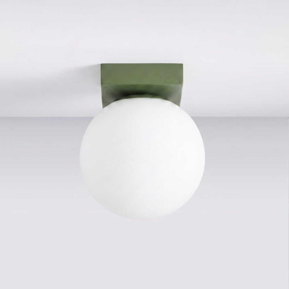 Plafonnier acier/verre vert olive h 14.5 cm — vue 3