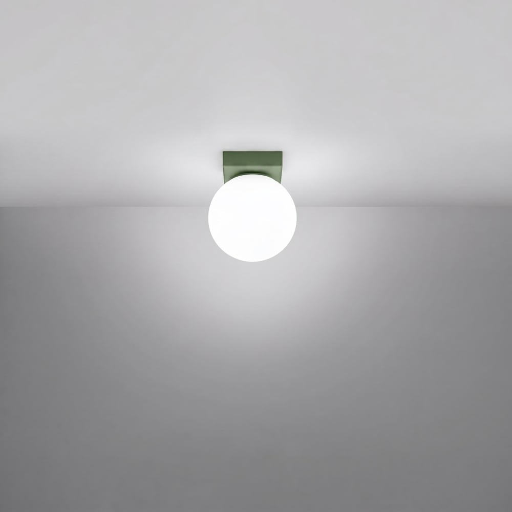 Plafonnier acier/verre vert olive h 14.5 cm — vue 4