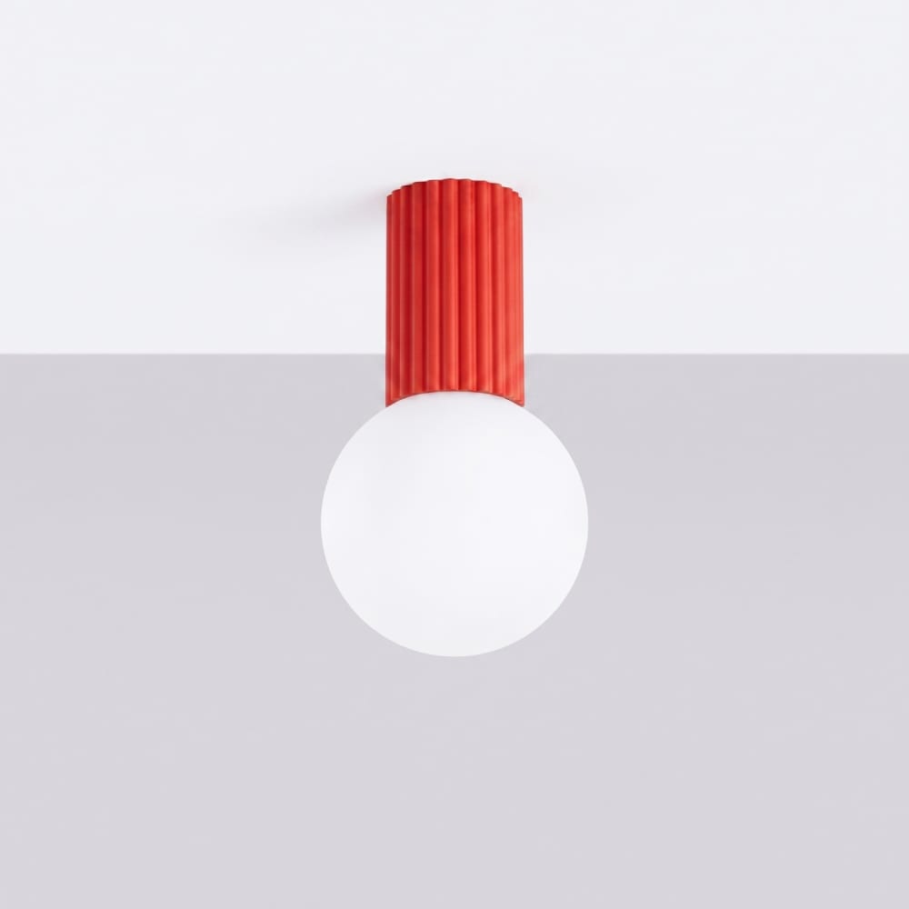 Plafonnier aluminium/verre rouge h 21 cm — vue 3