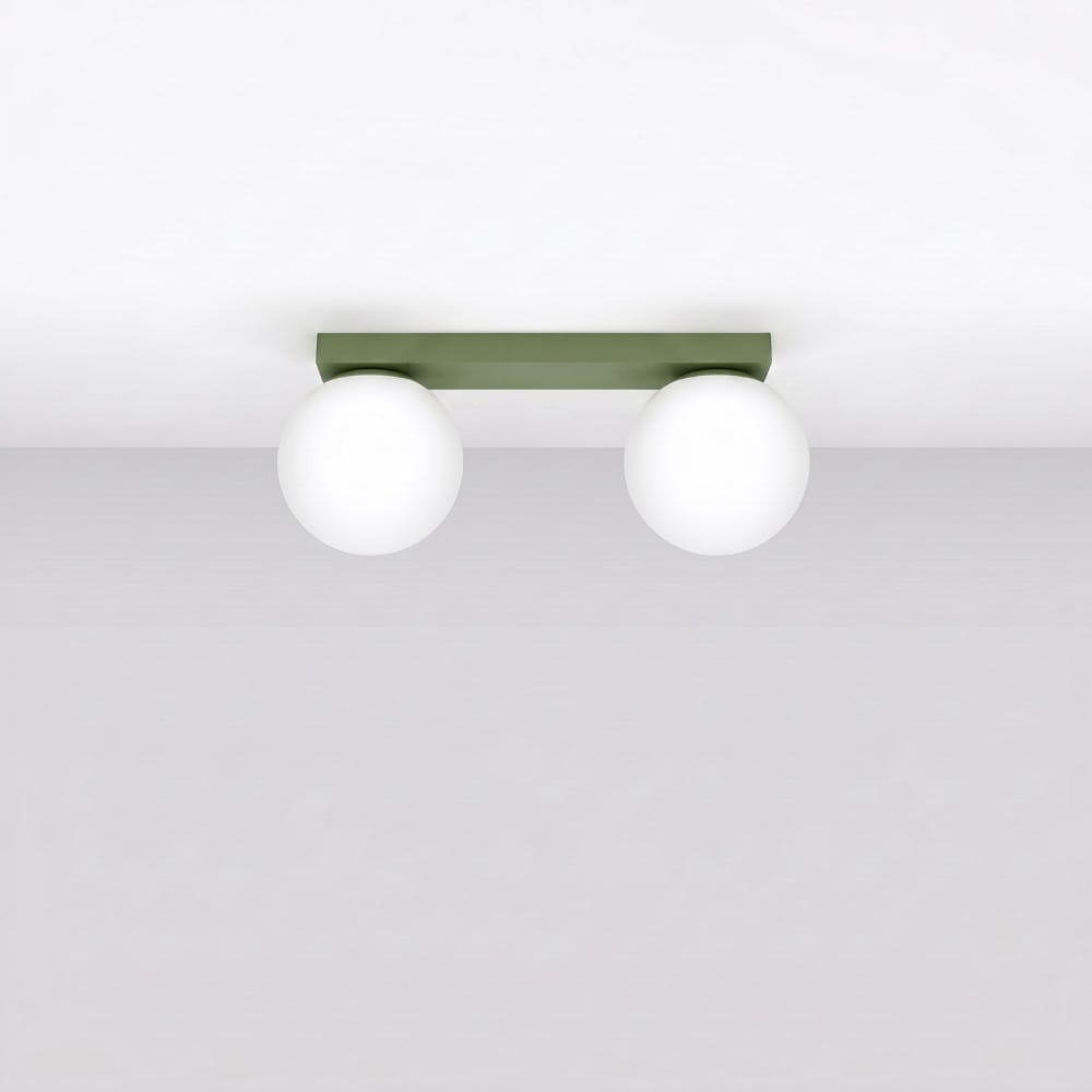Plafonnier acier/verre vert olive h 14.5 cm — vue 3