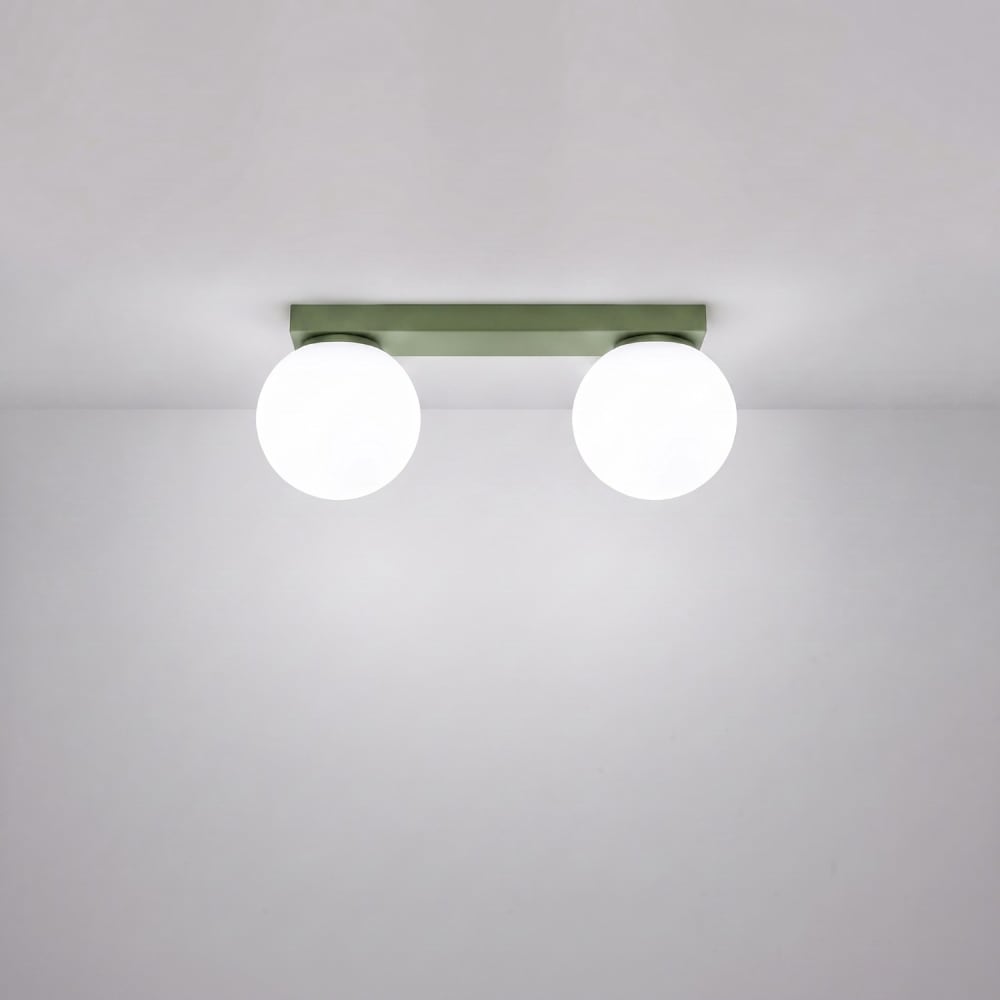 Plafonnier acier/verre vert olive h 14.5 cm — vue 4
