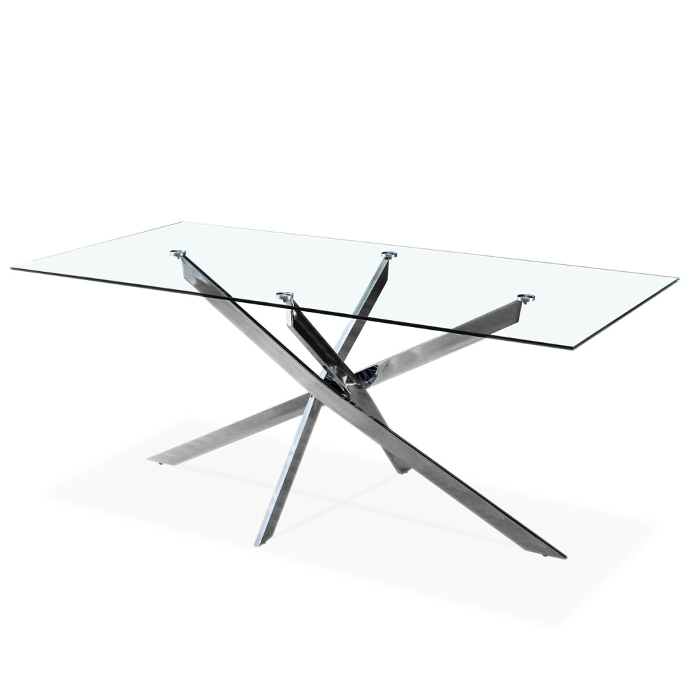 Table rectangulaire en verre et pied chromé 6 personnes