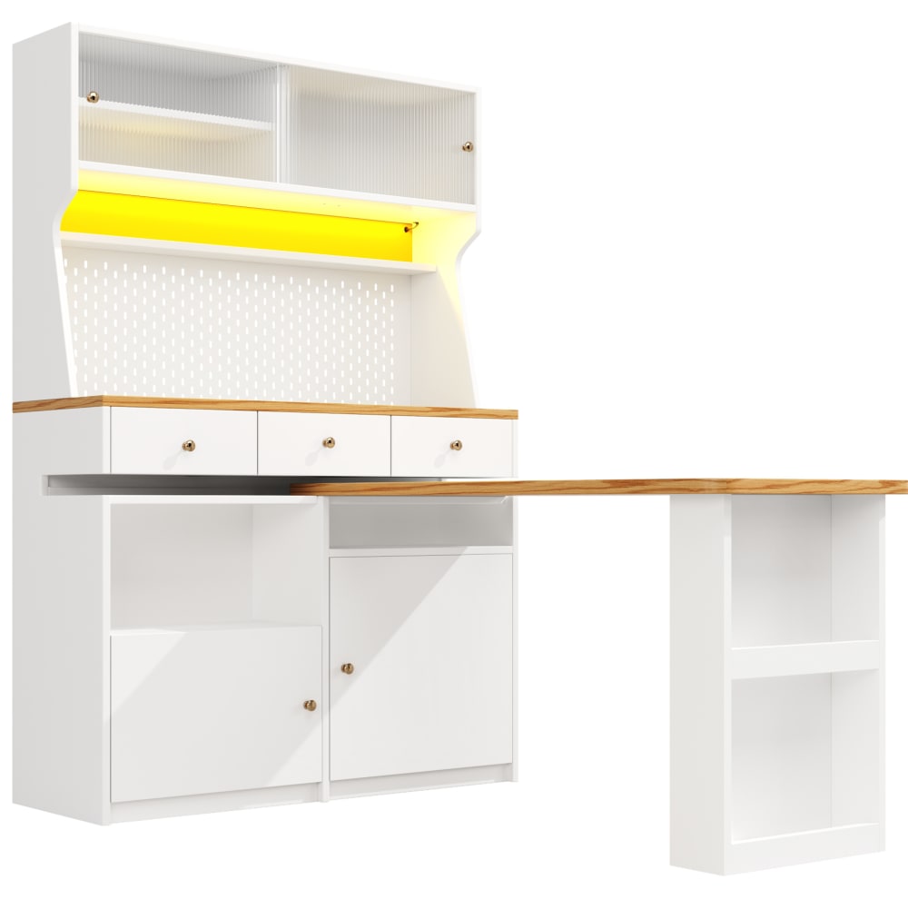 REDOM Kücheninseln aus Spanplatte mit LED-Beleuchtung 137x45x178 cm, Weiß Weiß Spanplatte