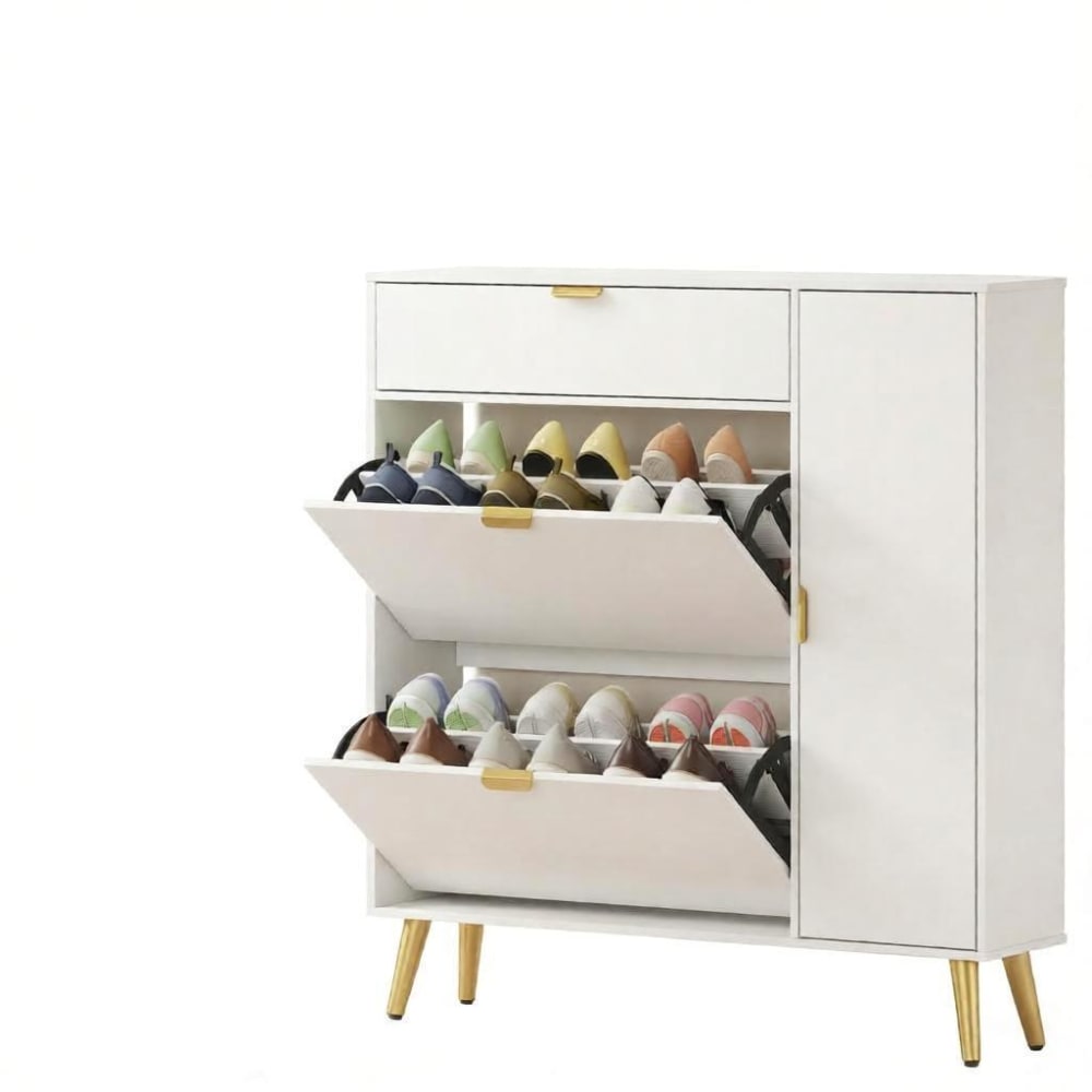 Schuhschrank aus Spanplatte weiß 99,4x23,8x106,6 cm - Maisons Du