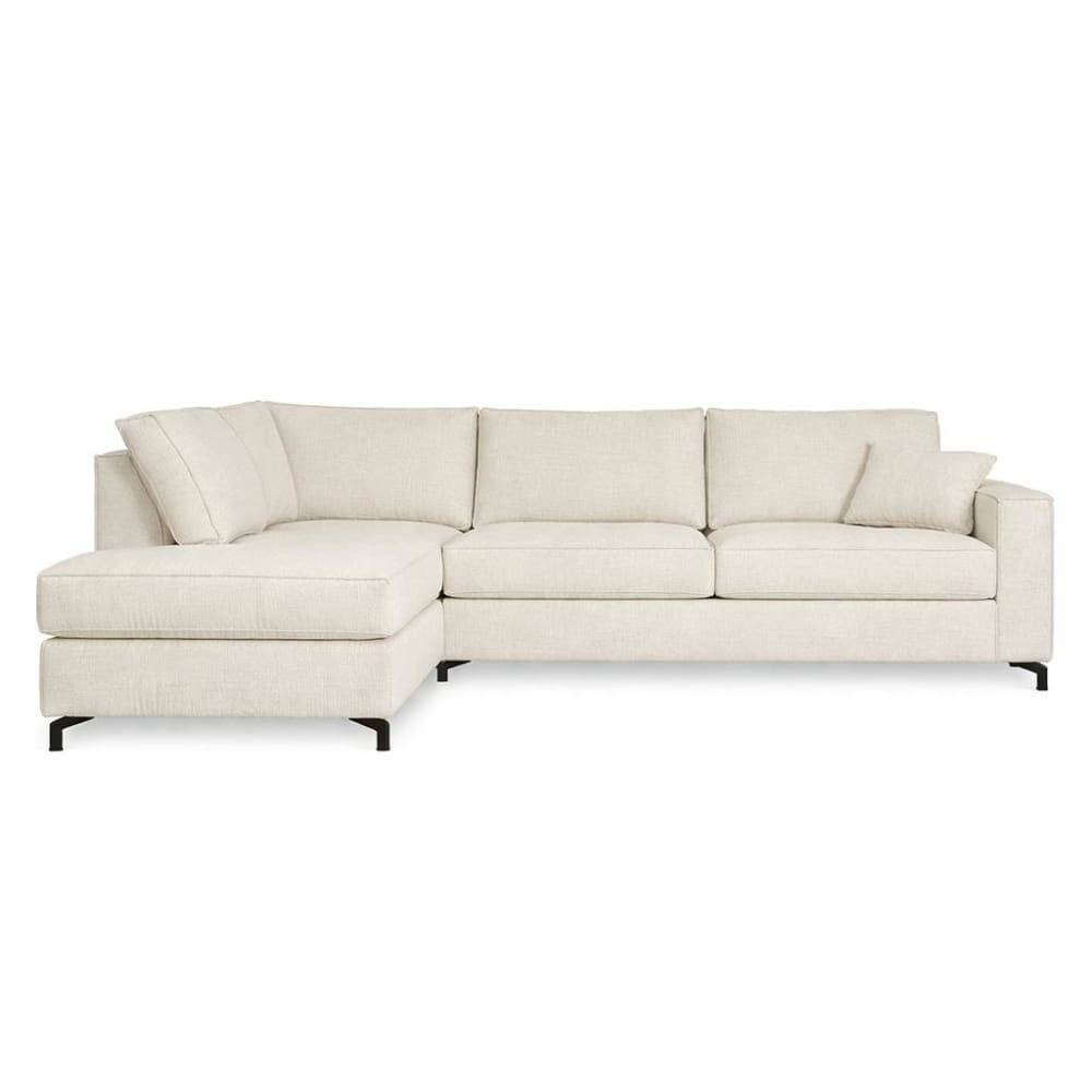 Canapé d'angle en tissu tissé beige, méridienne à gauche