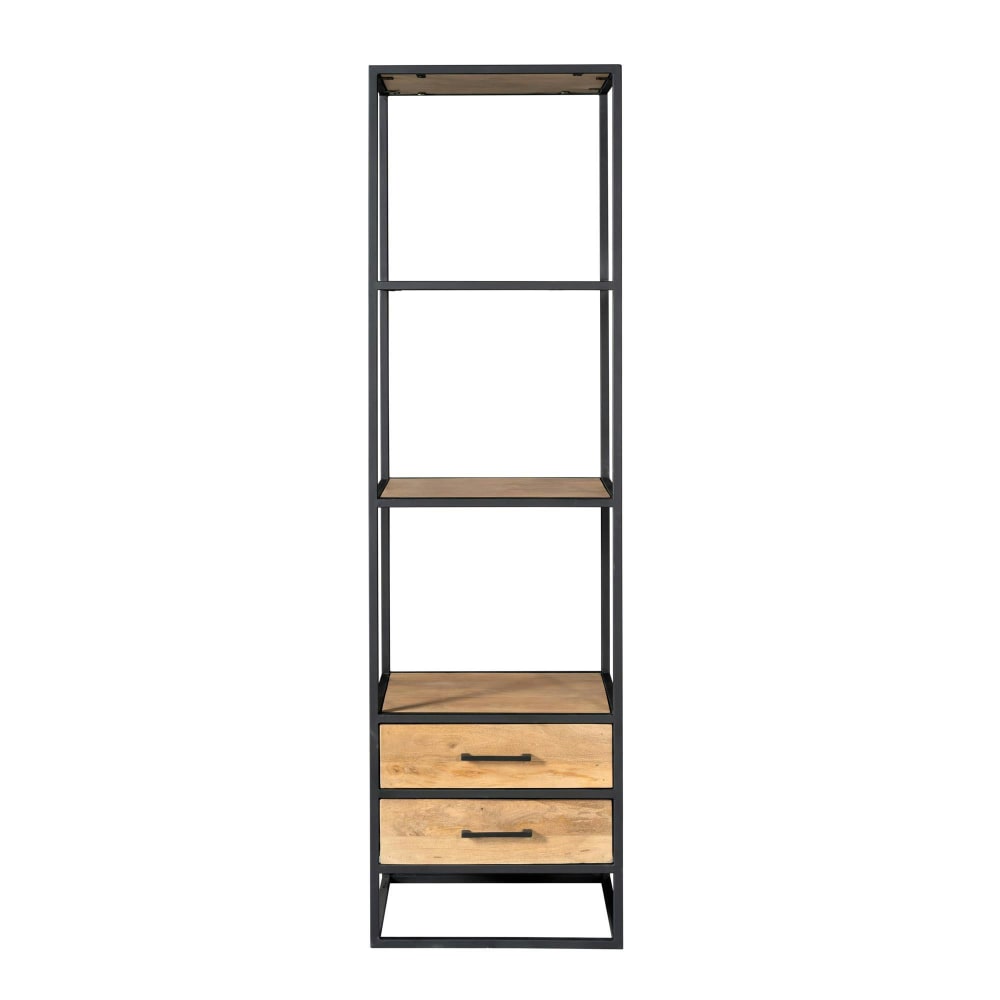Colonne de salon bois clair 3 plateaux 2 tiroirs