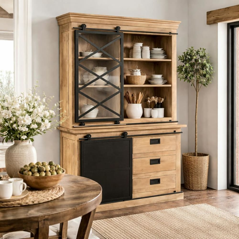 Vaisselier style atelier à portes coulissantes 120 cm