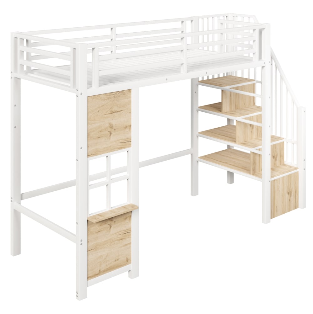 Lit mezzanine enfant en acier blanc avec rangement 90x200 cm