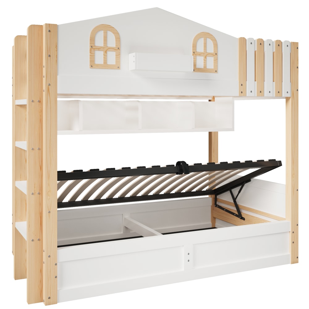Lit superposé enfant en pin et panneau de fibres blanc 90x200 cm led